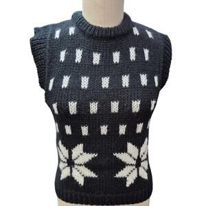 Vtg y2K 90s Cristina's Black Sweater Vest Snow Flake Winter Themed Women S/M